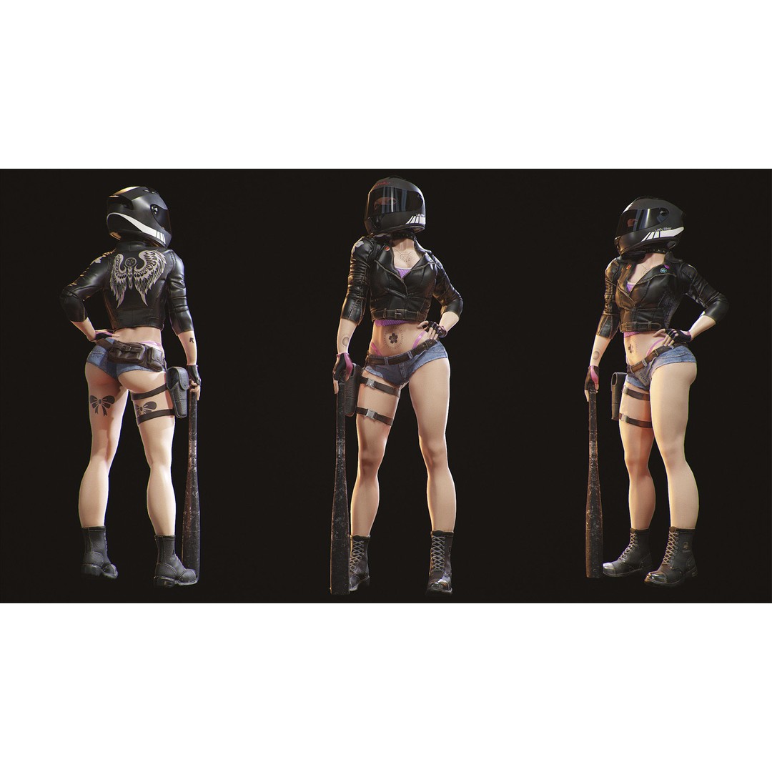 Lady Biker 3D Model – Low Poly Game-Ready Character, FBX - View 7