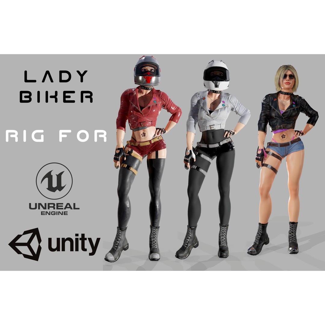 Lady Biker 3D Model – Low Poly Game-Ready Character, FBX - View 9