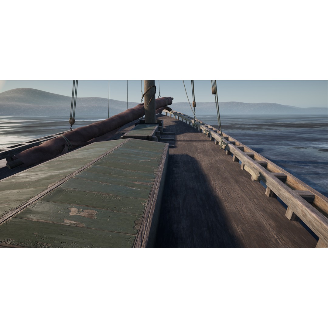 Sailboat 3D Model – Low Poly Historic Watercraft with PBR Textures - View 10