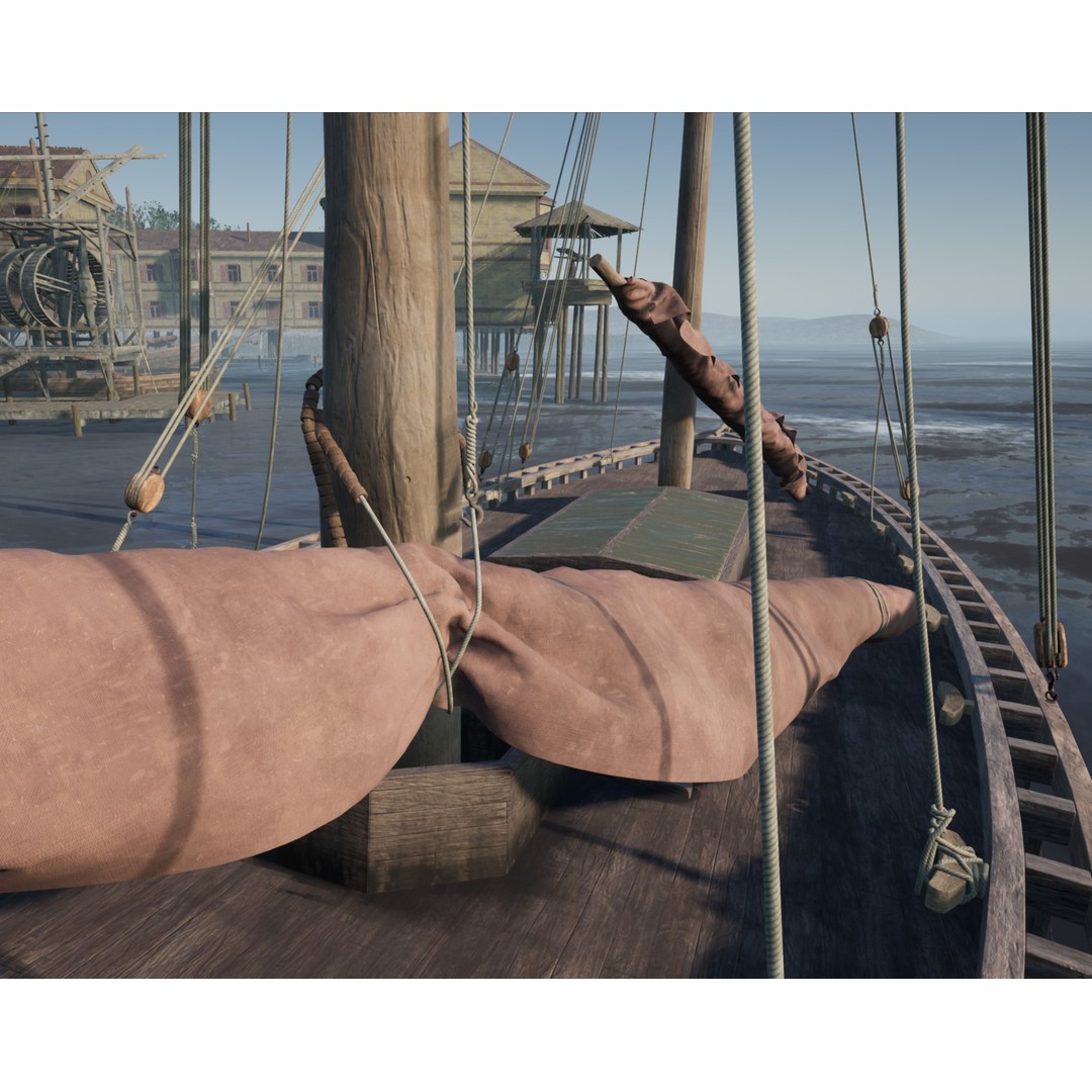 Sailboat 3D Model – Low Poly Historic Watercraft with PBR Textures - View 11