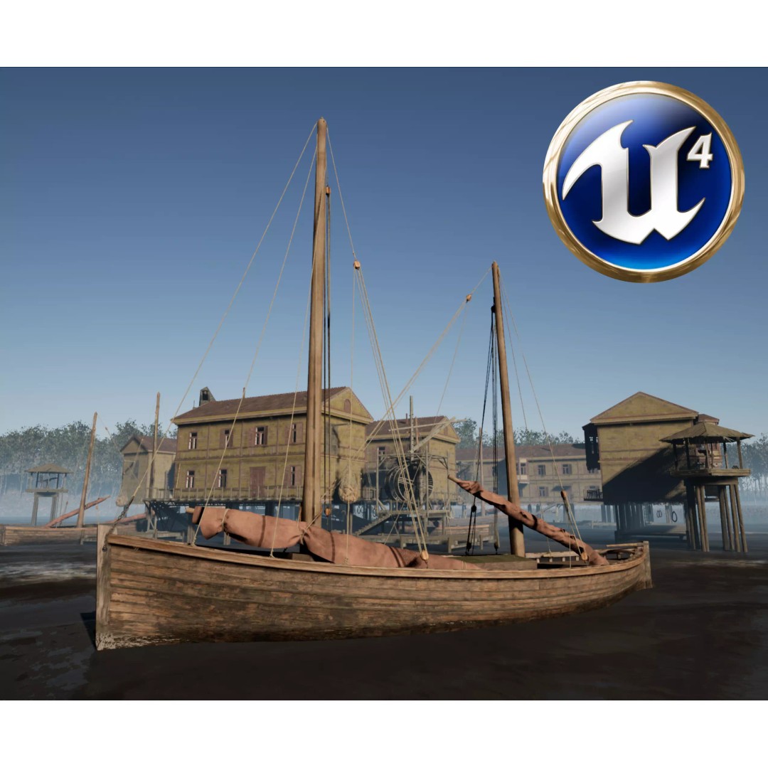 Sailboat 3D Model – Low Poly Historic Watercraft with PBR Textures - View 2