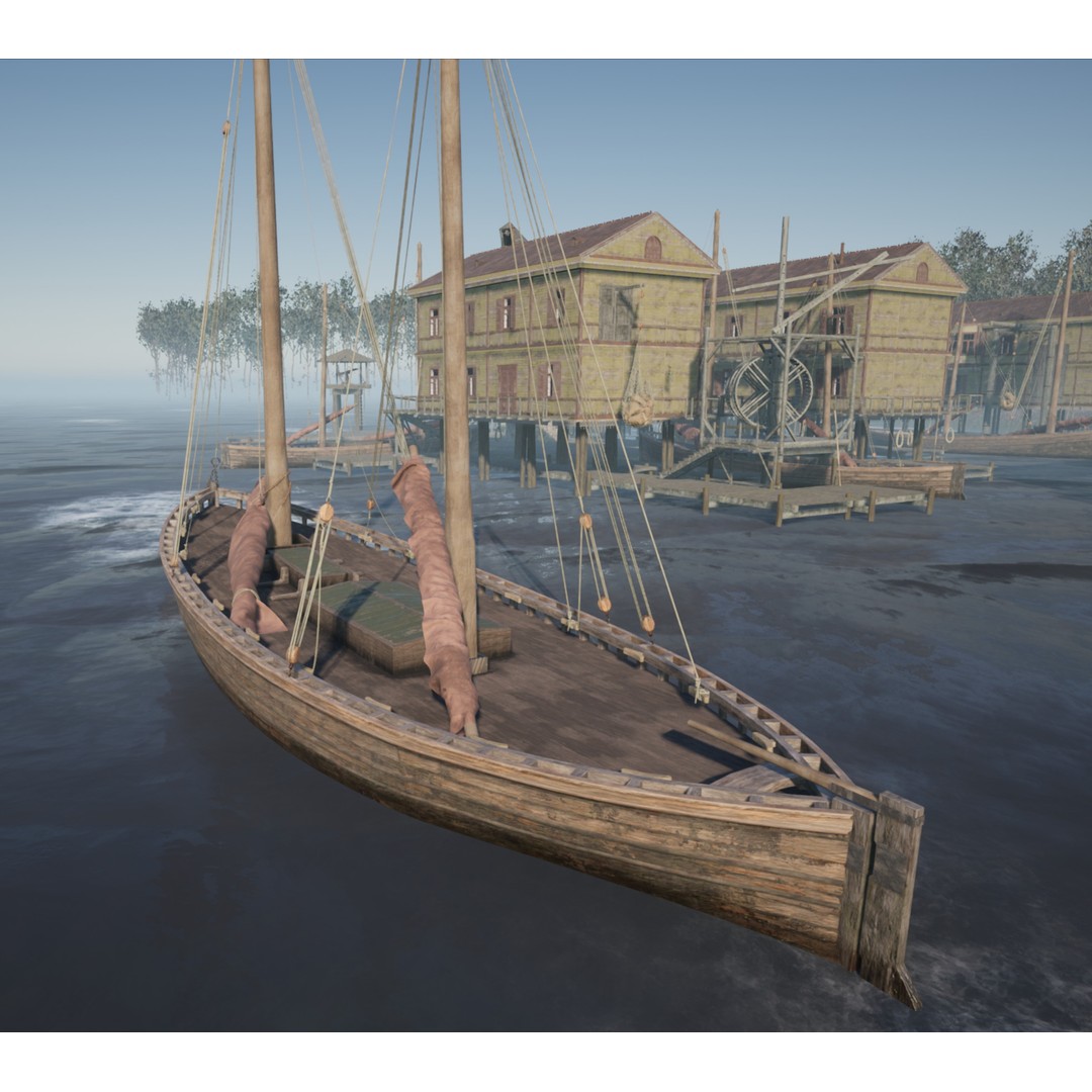 Sailboat 3D Model – Low Poly Historic Watercraft with PBR Textures - View 3