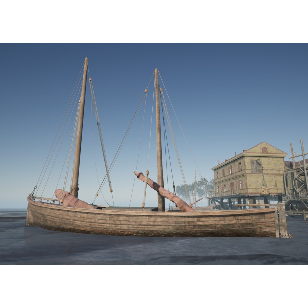 Sailboat 3D Model – Low Poly Historic Watercraft with PBR Textures - View 4