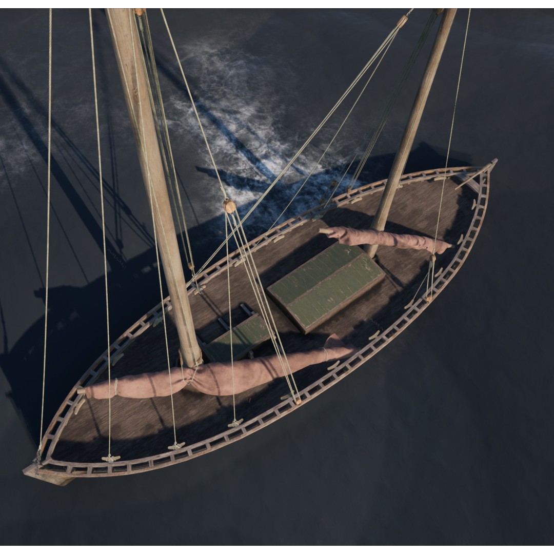 Sailboat 3D Model – Low Poly Historic Watercraft with PBR Textures - View 5
