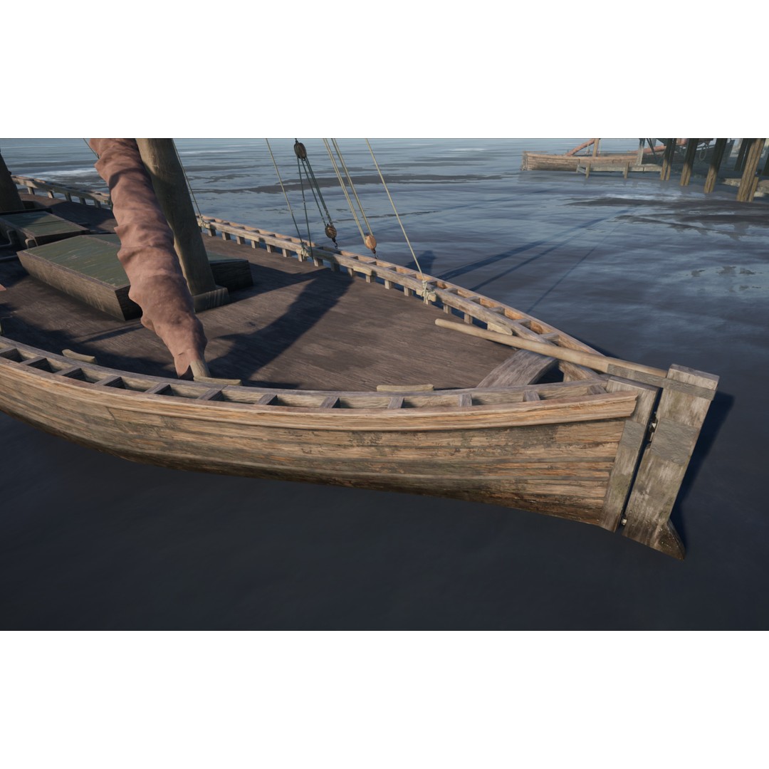 Sailboat 3D Model – Low Poly Historic Watercraft with PBR Textures - View 6