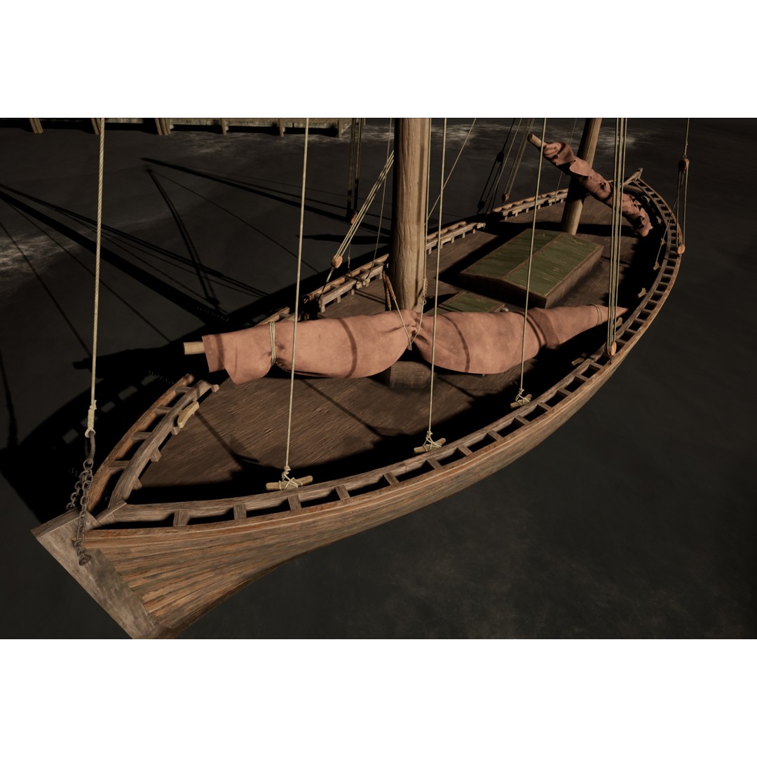 Sailboat 3D Model – Low Poly Historic Watercraft with PBR Textures - View 7