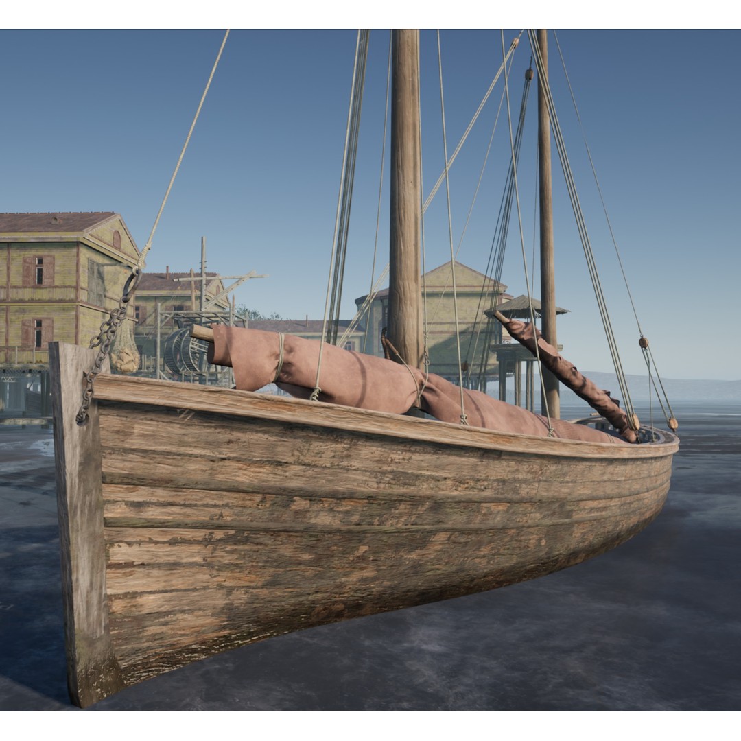 Sailboat 3D Model – Low Poly Historic Watercraft with PBR Textures - View 8