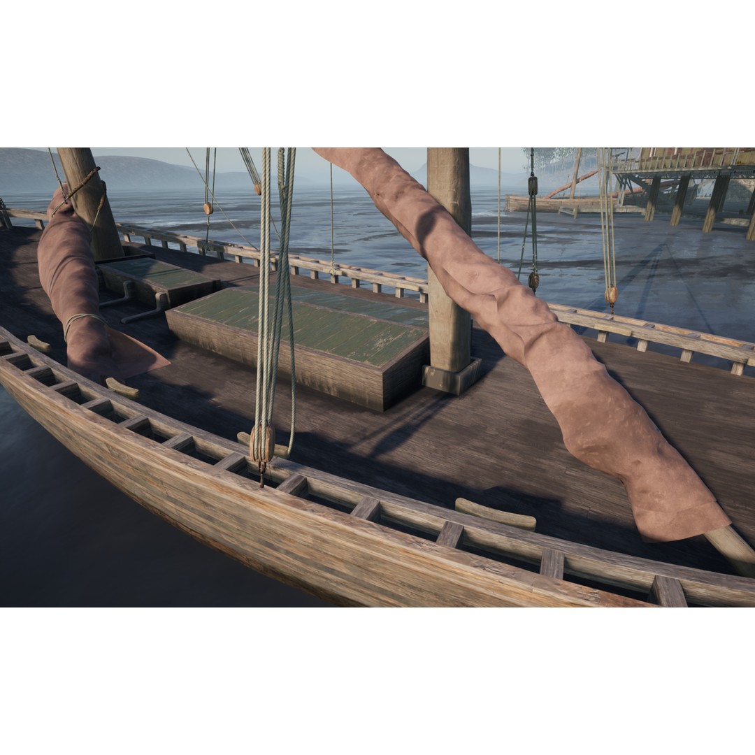 Sailboat 3D Model – Low Poly Historic Watercraft with PBR Textures - View 9
