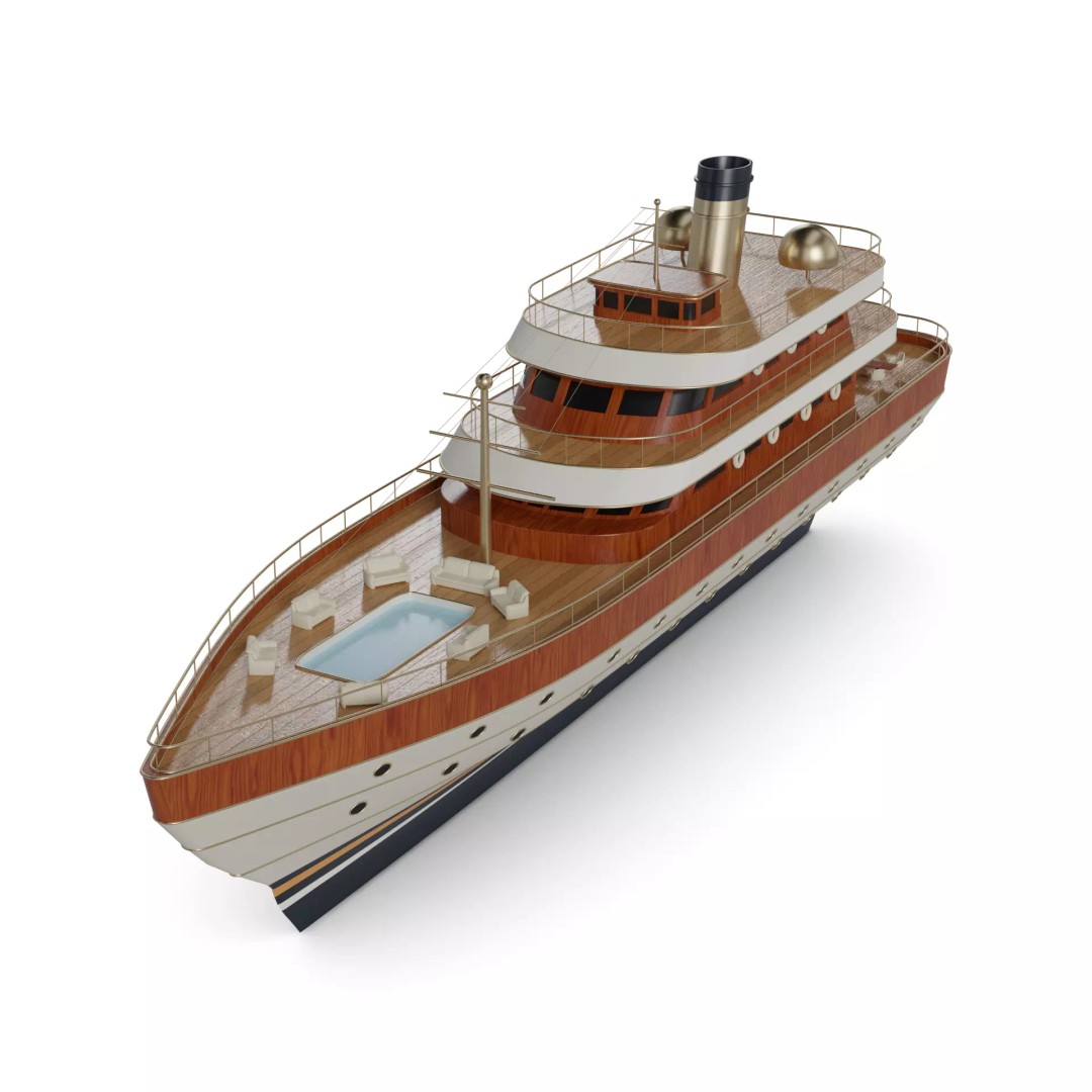 Luxury Liner 3D Model – Classic Yacht Design, PBR Textures, FBX