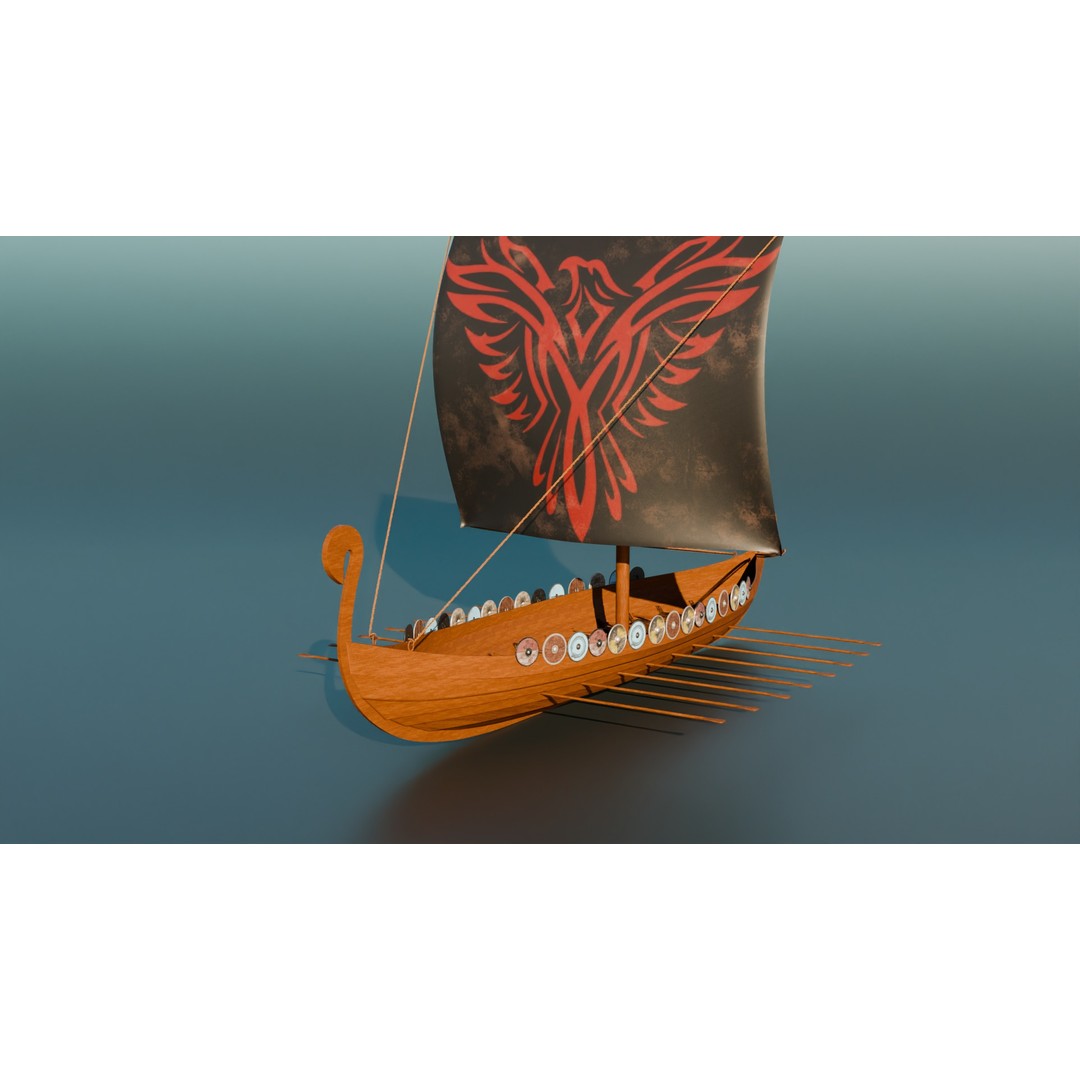 Viking Ship 3D Model – Historic Watercraft with PBR Textures, FBX - View 6