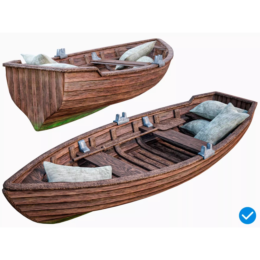 Old Wooden Boat 3D Model – Low Poly PBR Game Asset, FBX, Blender - View 2