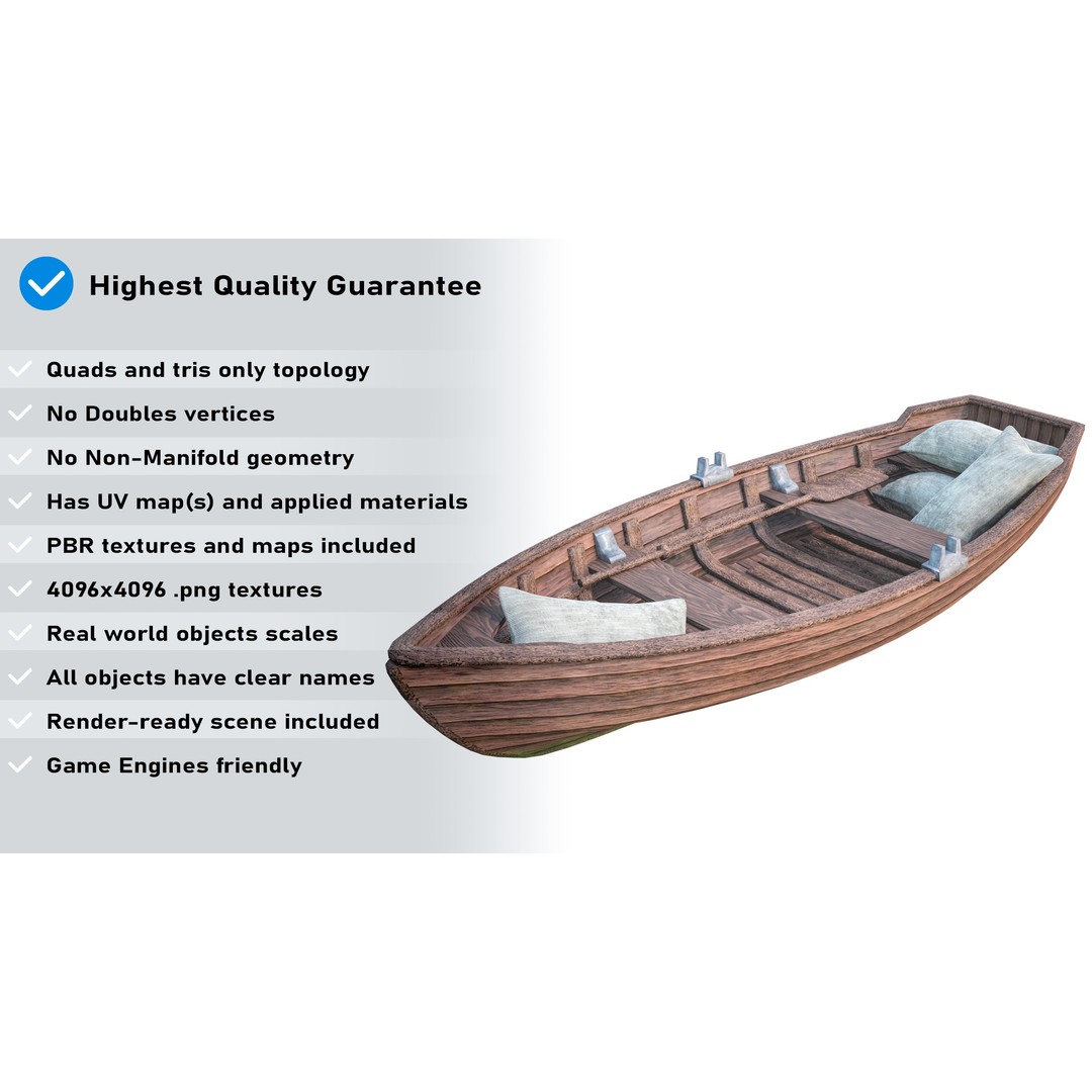 Old Wooden Boat 3D Model – Low Poly PBR Game Asset, FBX, Blender - View 3