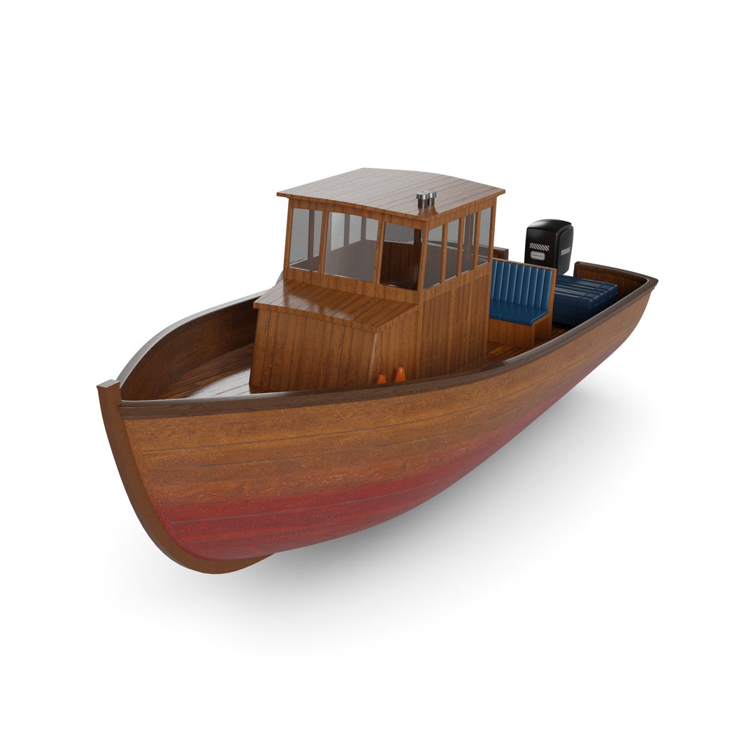Motorboat 3D Model – Historical Fishing Boat, PBR Textures, FBX