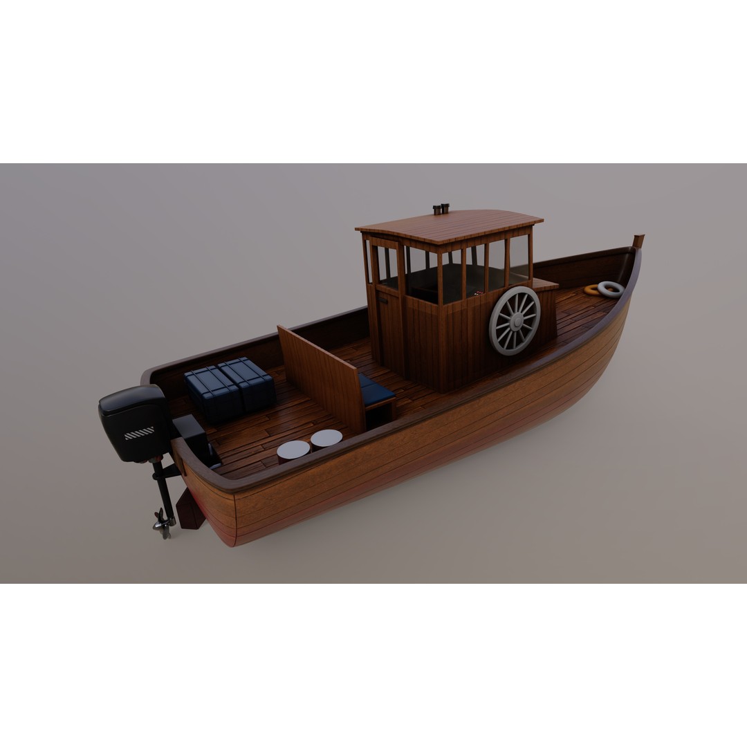 Motorboat 3D Model – Historical Fishing Boat, PBR Textures, FBX - View 10