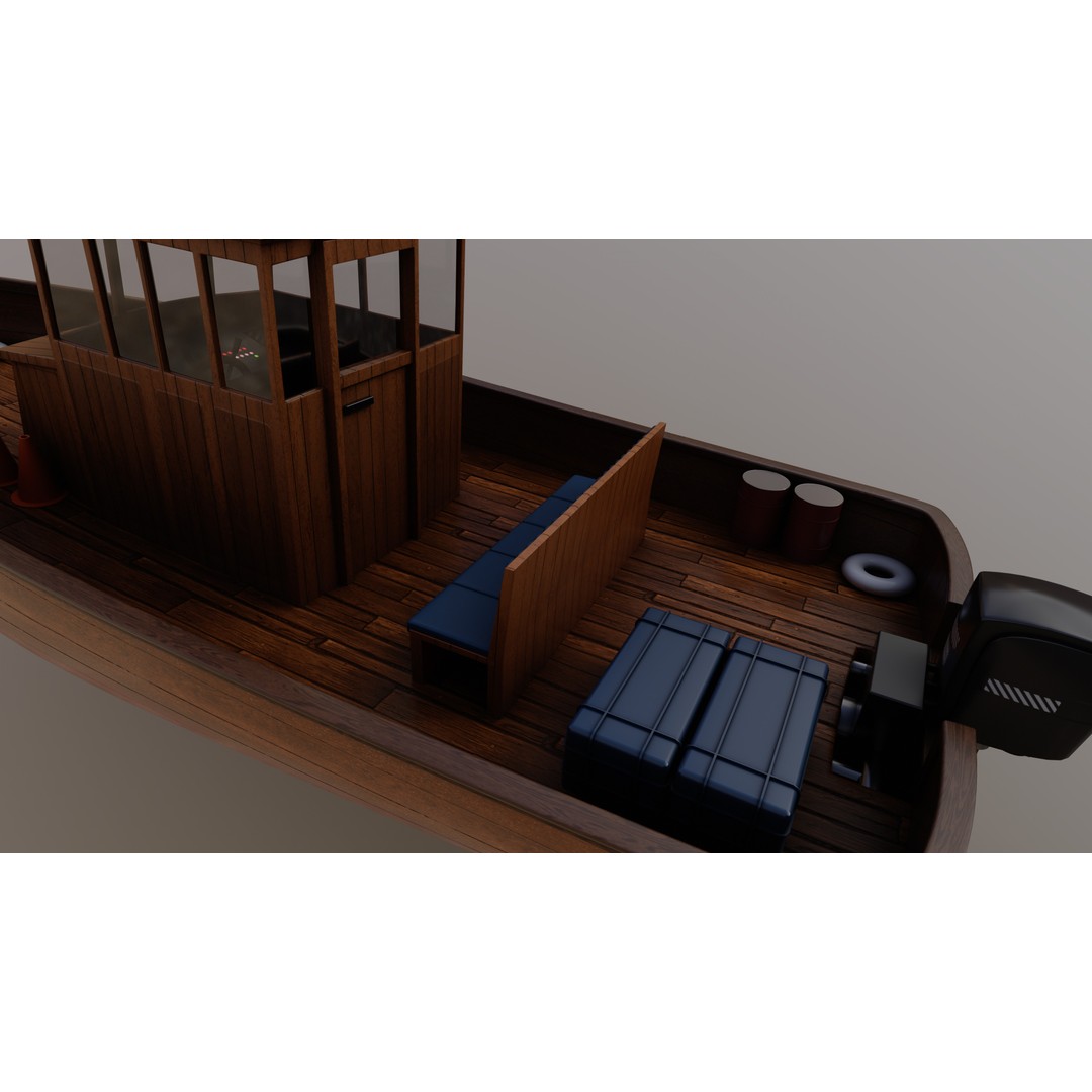 Motorboat 3D Model – Historical Fishing Boat, PBR Textures, FBX - View 11