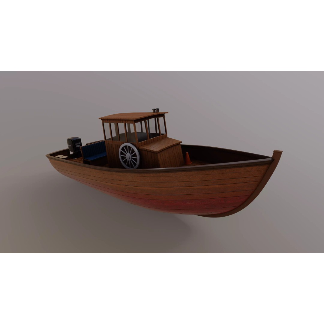 Motorboat 3D Model – Historical Fishing Boat, PBR Textures, FBX - View 2