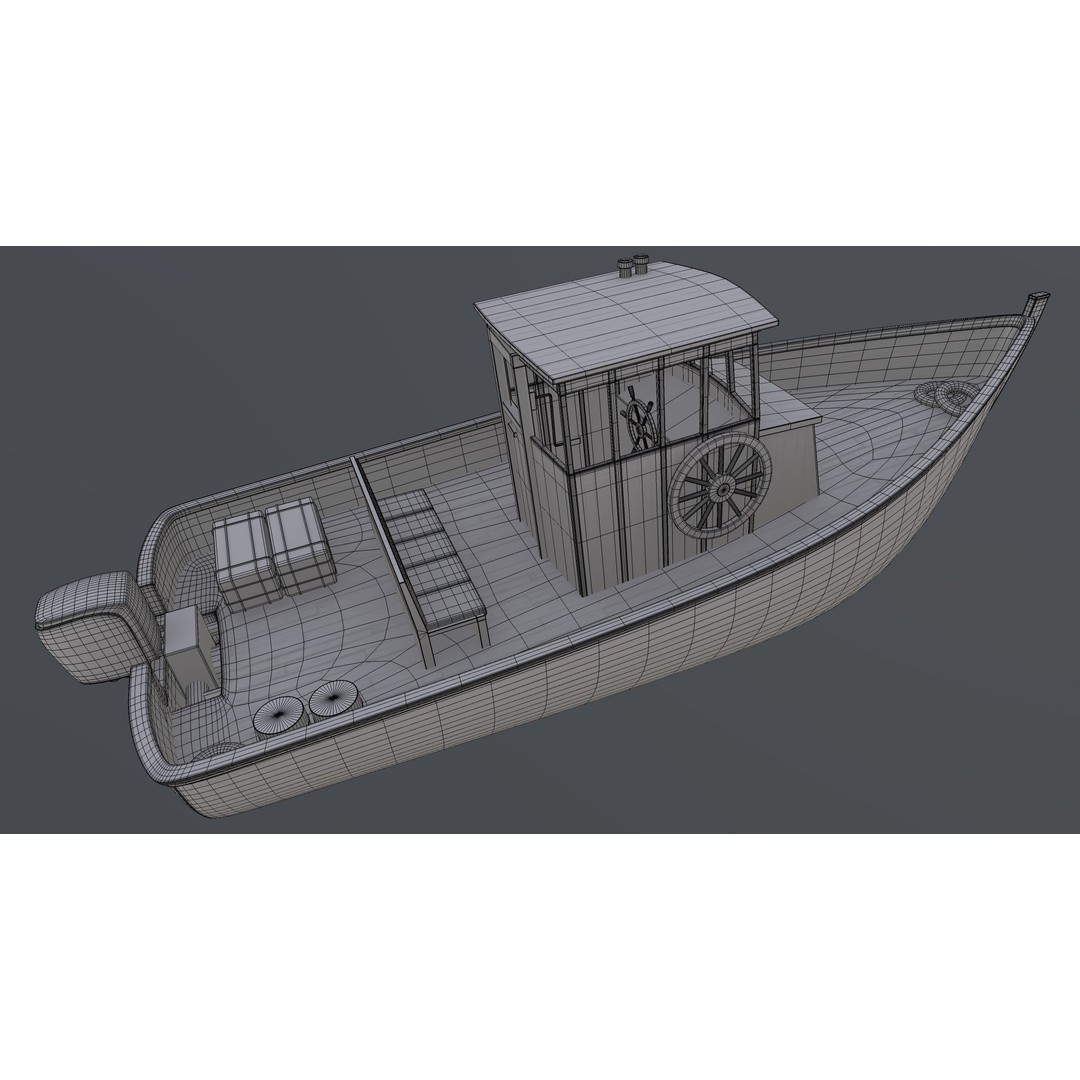 Motorboat 3D Model – Historical Fishing Boat, PBR Textures, FBX - View 3