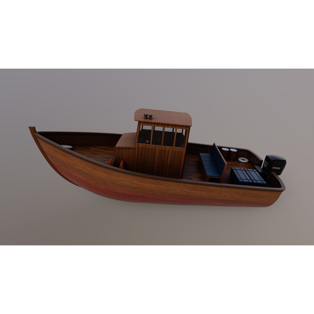 Motorboat 3D Model – Historical Fishing Boat, PBR Textures, FBX - View 4
