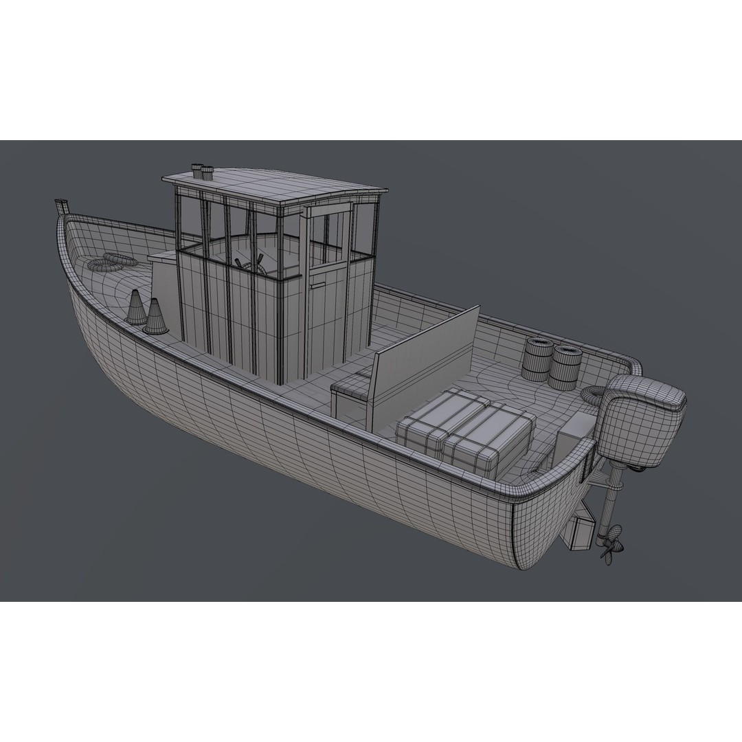 Motorboat 3D Model – Historical Fishing Boat, PBR Textures, FBX - View 5