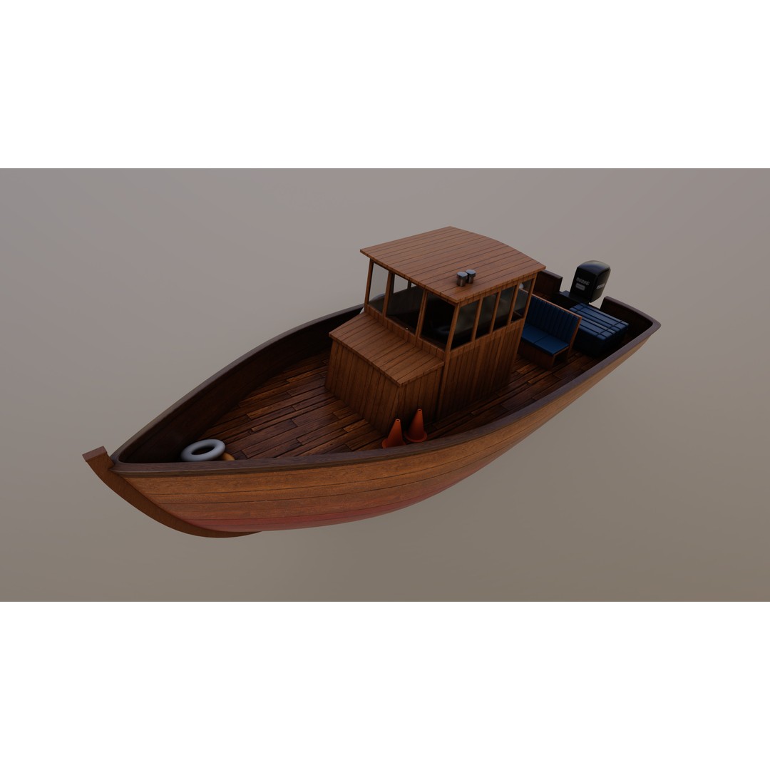Motorboat 3D Model – Historical Fishing Boat, PBR Textures, FBX - View 6