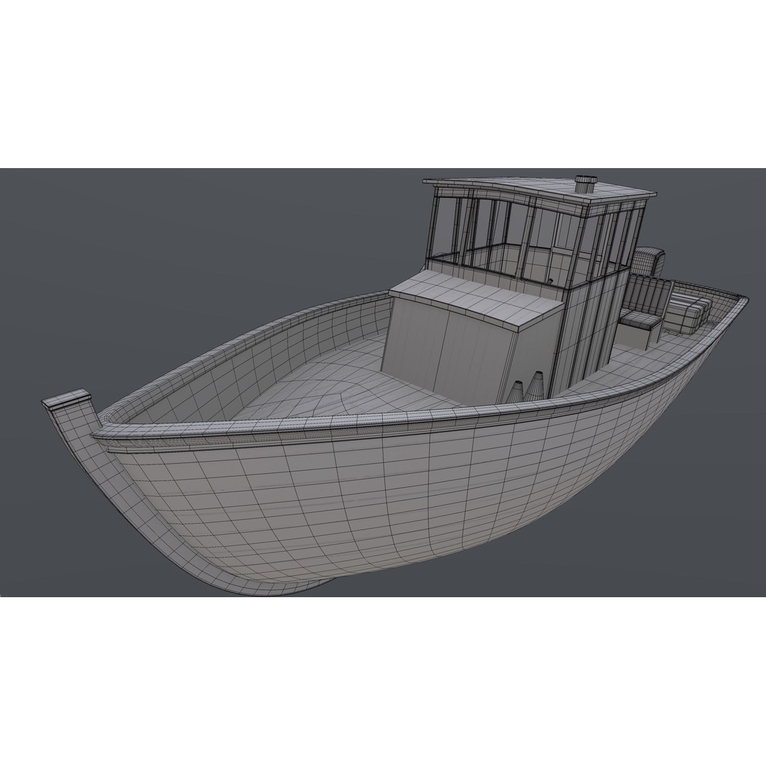 Motorboat 3D Model – Historical Fishing Boat, PBR Textures, FBX - View 7