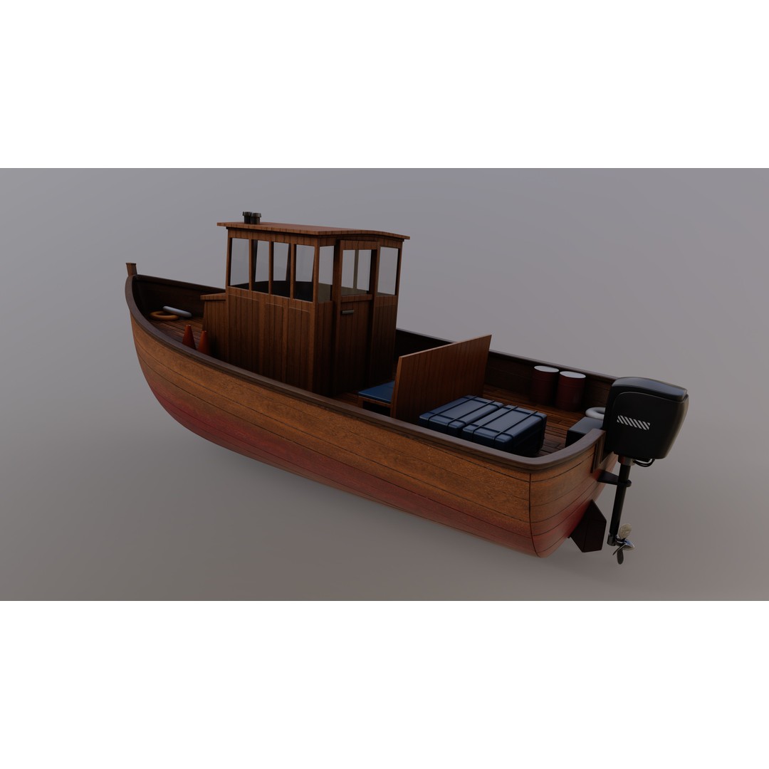 Motorboat 3D Model – Historical Fishing Boat, PBR Textures, FBX - View 8