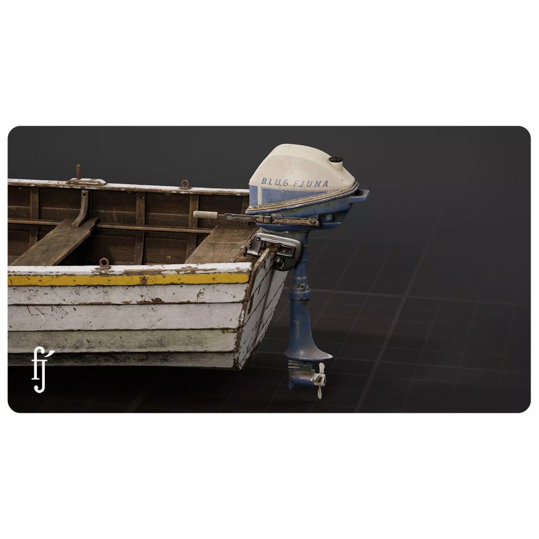 Wooden Fishing Boat 3D Model – High Poly Skiff Dinghy with PBR Textures - View 11