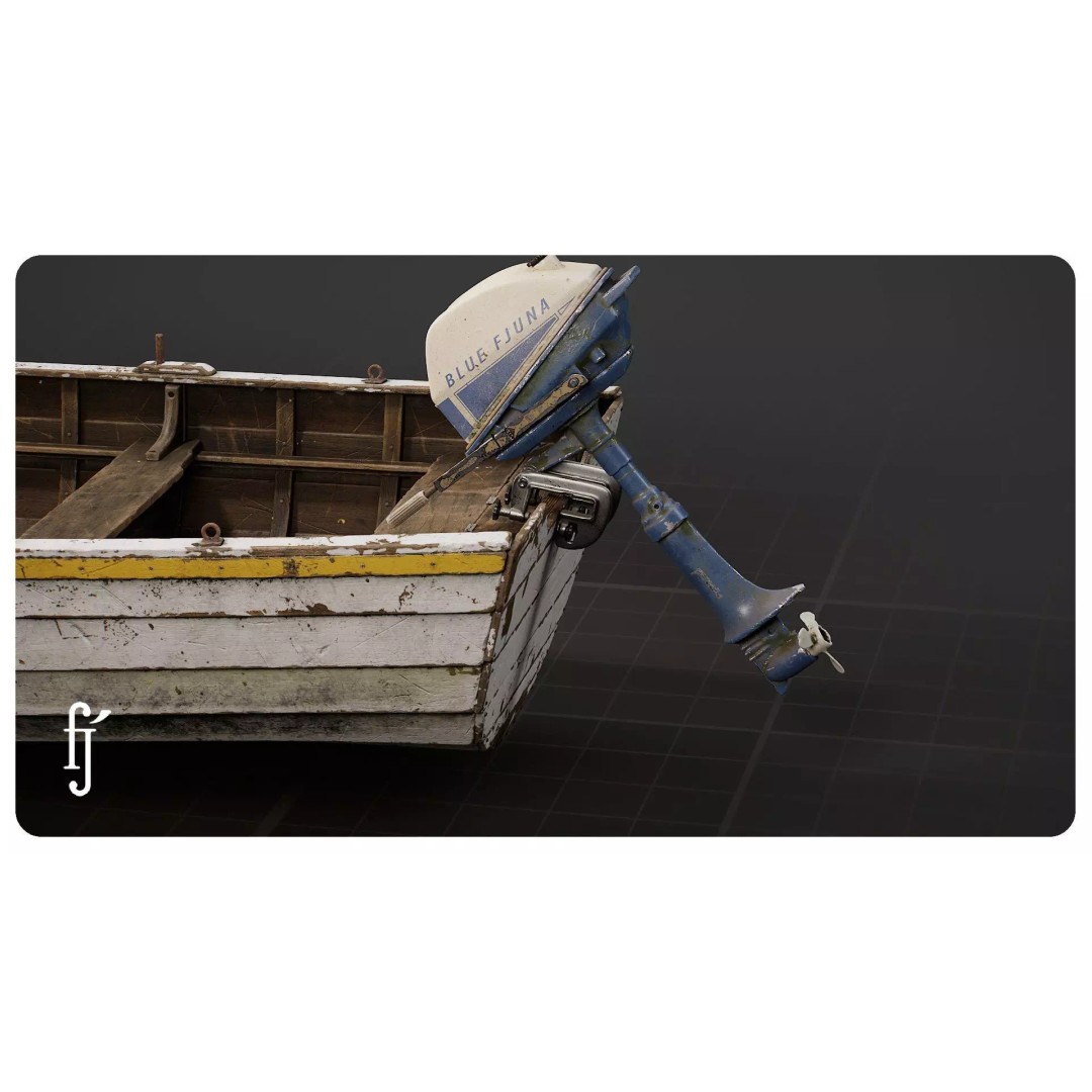 Wooden Fishing Boat 3D Model – High Poly Skiff Dinghy with PBR Textures - View 12