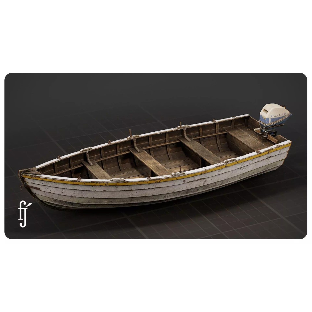 Wooden Fishing Boat 3D Model – High Poly Skiff Dinghy with PBR Textures - View 2