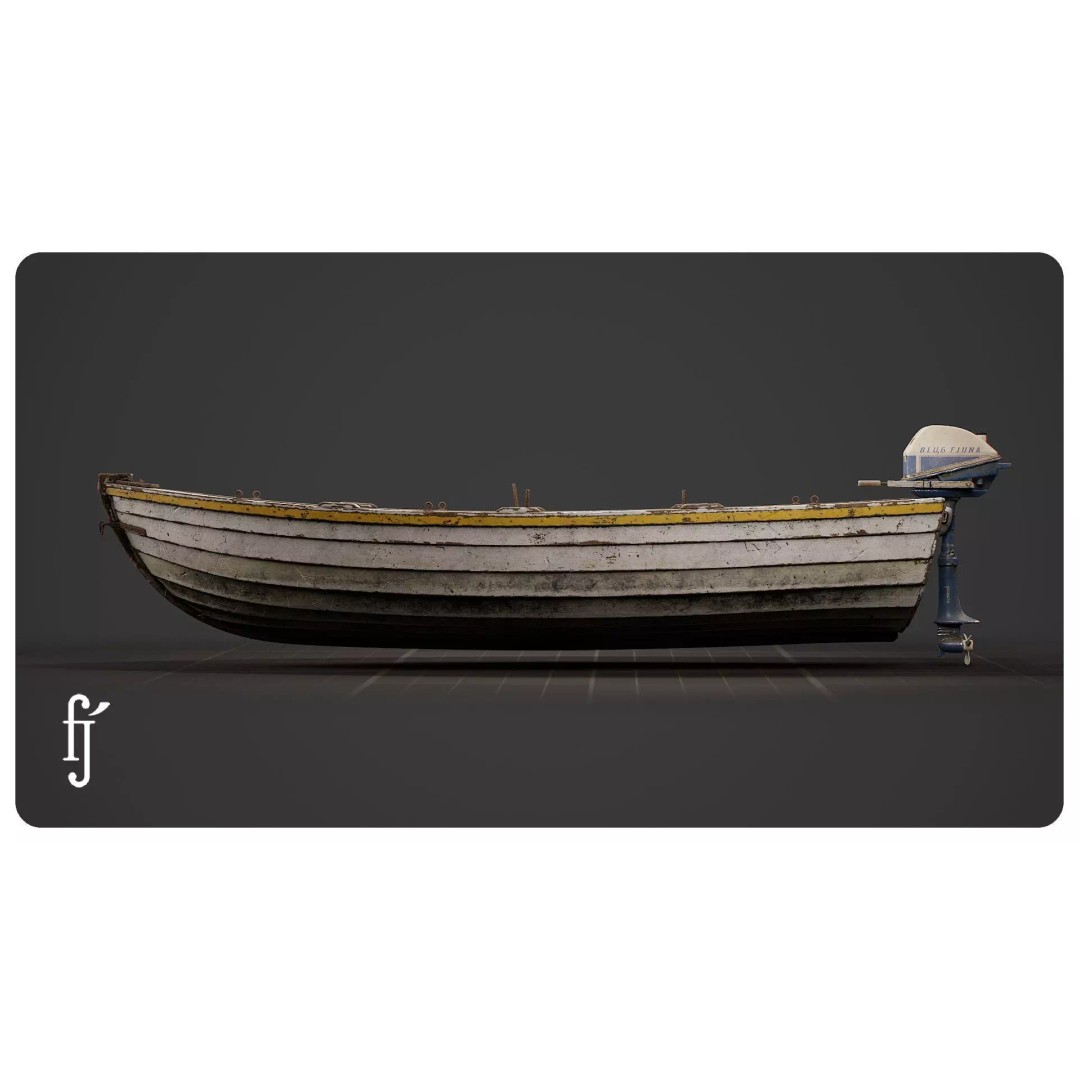 Wooden Fishing Boat 3D Model – High Poly Skiff Dinghy with PBR Textures - View 5