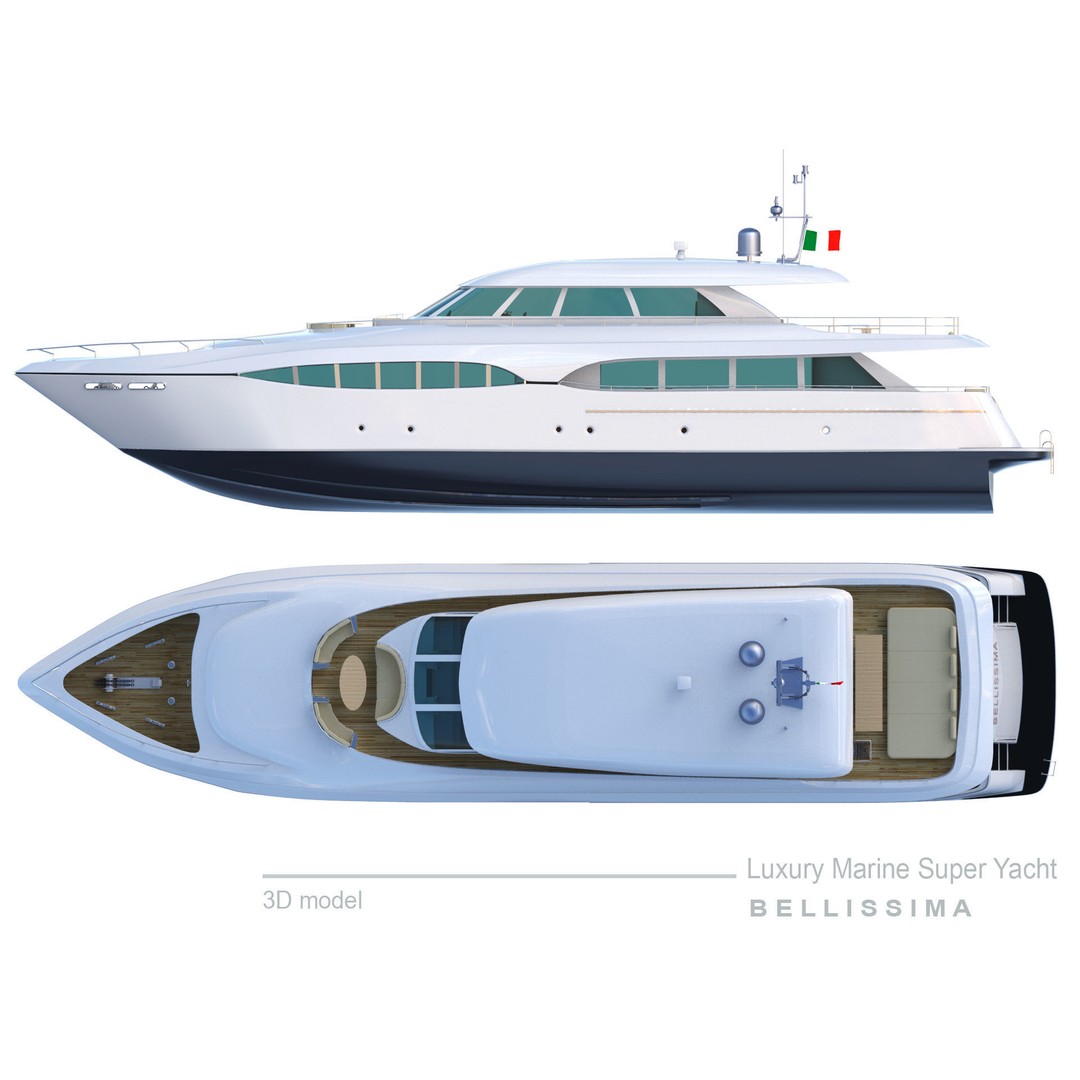 Super Yacht Bellissima 3D Model – Luxury Marine Vessel, FBX, OBJ - View 8