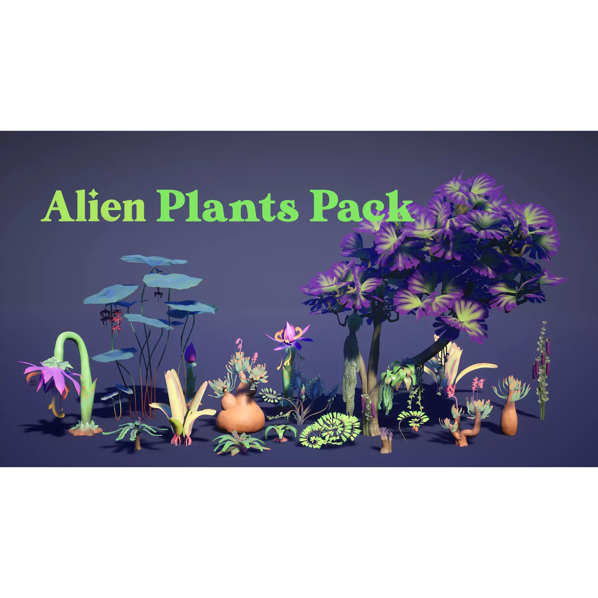 Alien Plants Pack - Low-Poly Game-Ready 3D Model - View 2