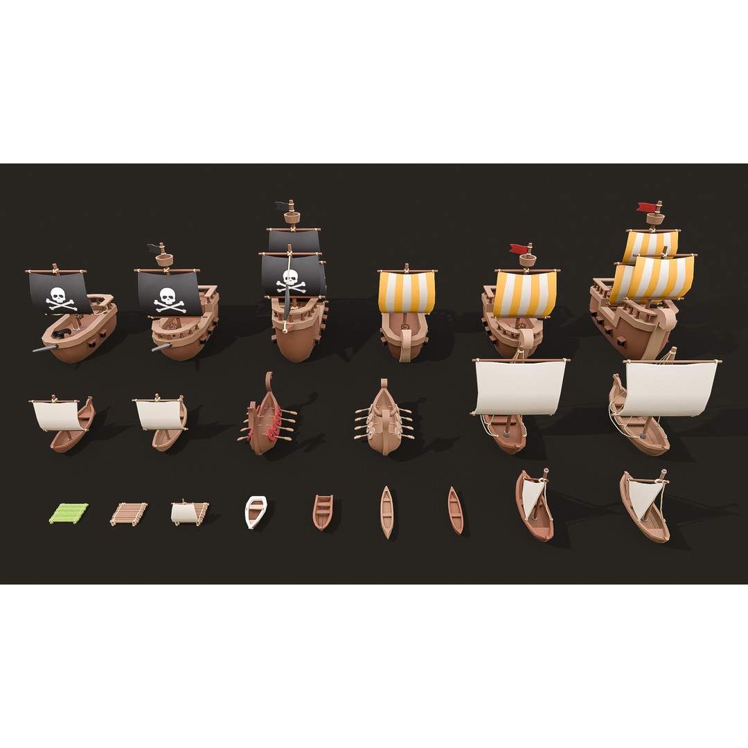Stylized Ships Pack 3D Model – Low Poly Maritime Vessels, FBX - View 4