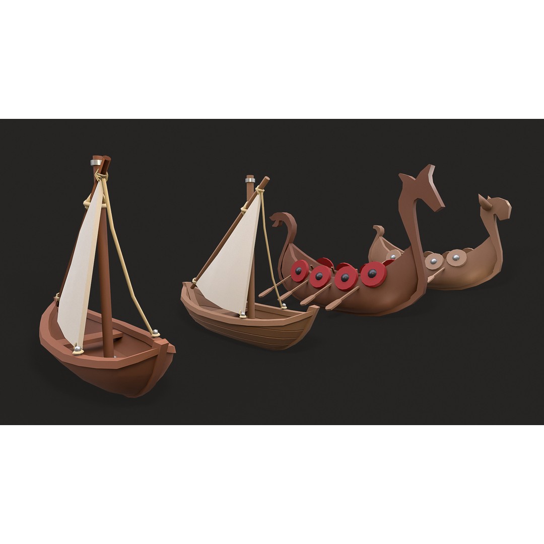 Stylized Ships Pack 3D Model – Low Poly Maritime Vessels, FBX - View 7