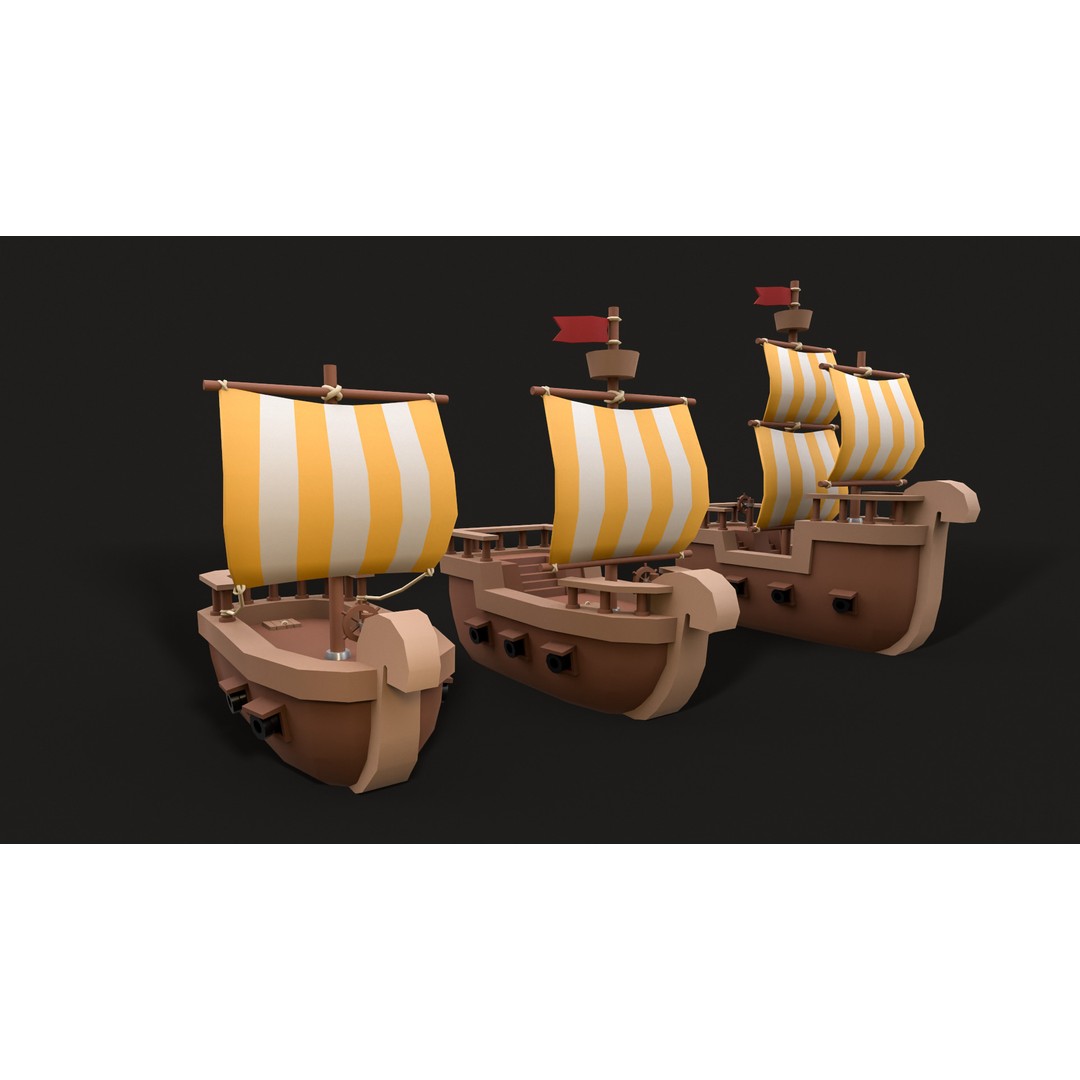Stylized Ships Pack 3D Model – Low Poly Maritime Vessels, FBX - View 9