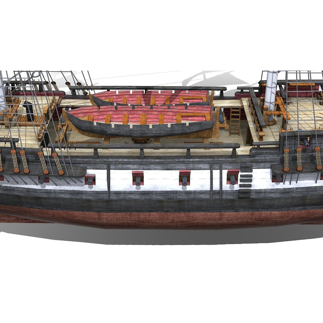 USS Essex 3D Model – Low Poly Historic Frigate, FBX - View 10