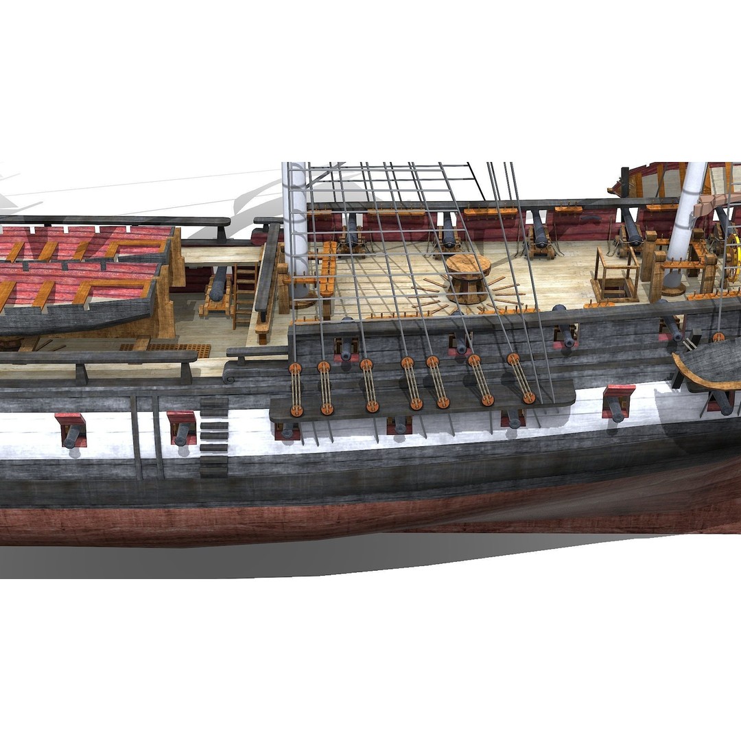 USS Essex 3D Model – Low Poly Historic Frigate, FBX - View 11