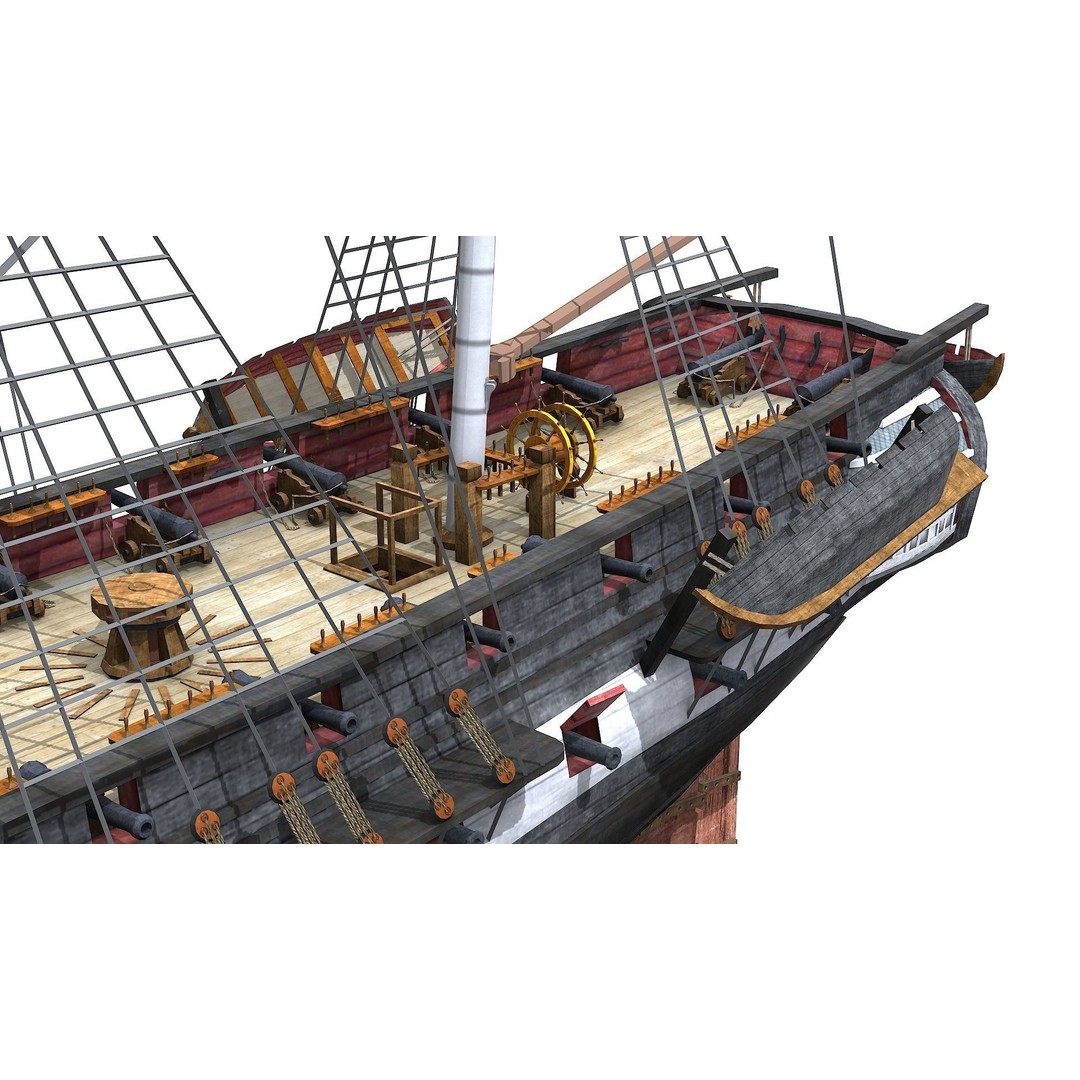 USS Essex 3D Model – Low Poly Historic Frigate, FBX - View 12