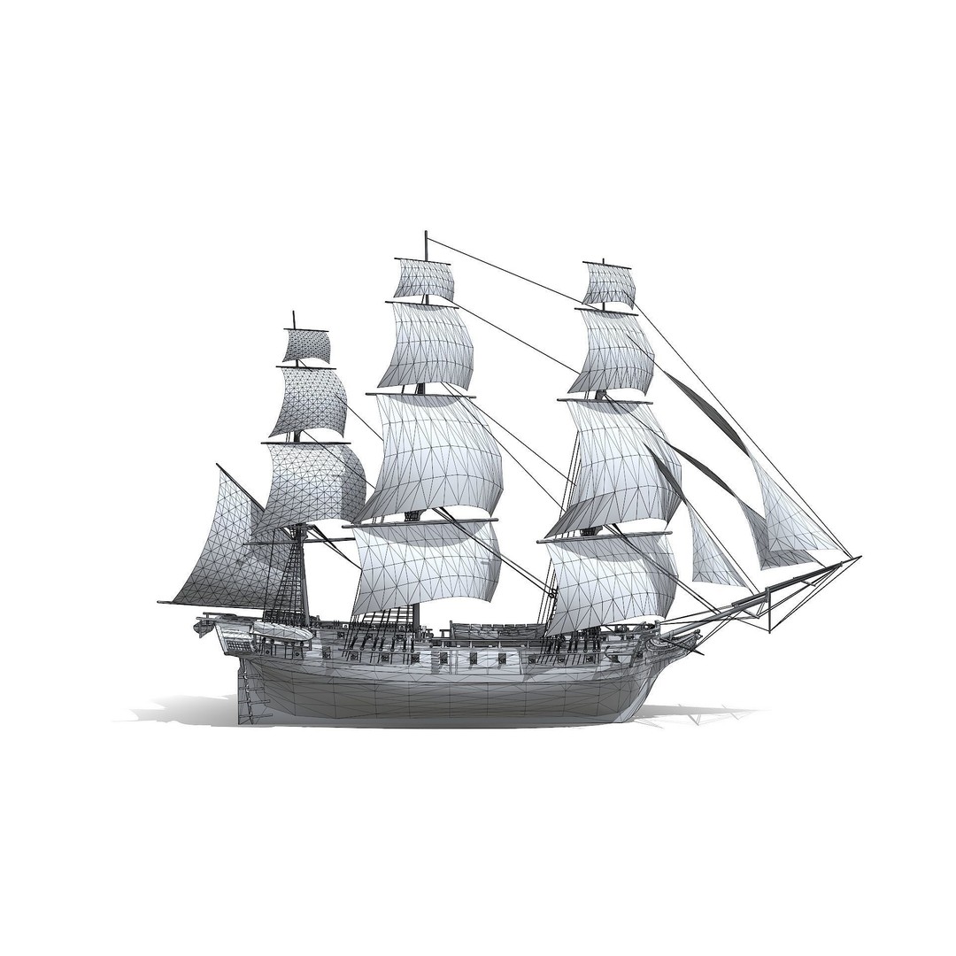USS Essex 3D Model – Low Poly Historic Frigate, FBX - View 14