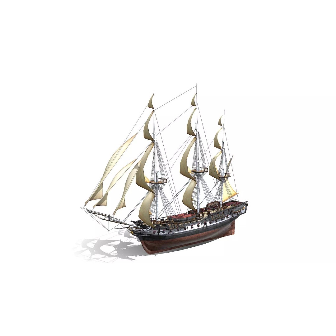 USS Essex 3D Model – Low Poly Historic Frigate, FBX - View 2
