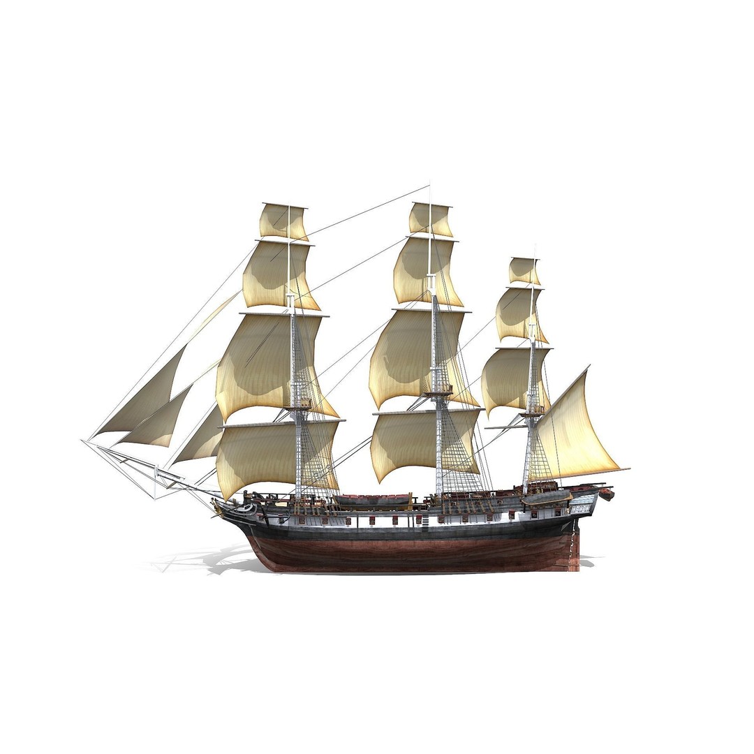 USS Essex 3D Model – Low Poly Historic Frigate, FBX - View 3