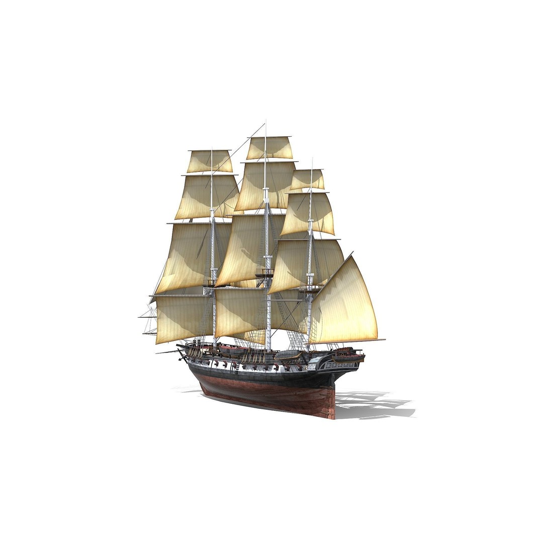 USS Essex 3D Model – Low Poly Historic Frigate, FBX - View 4