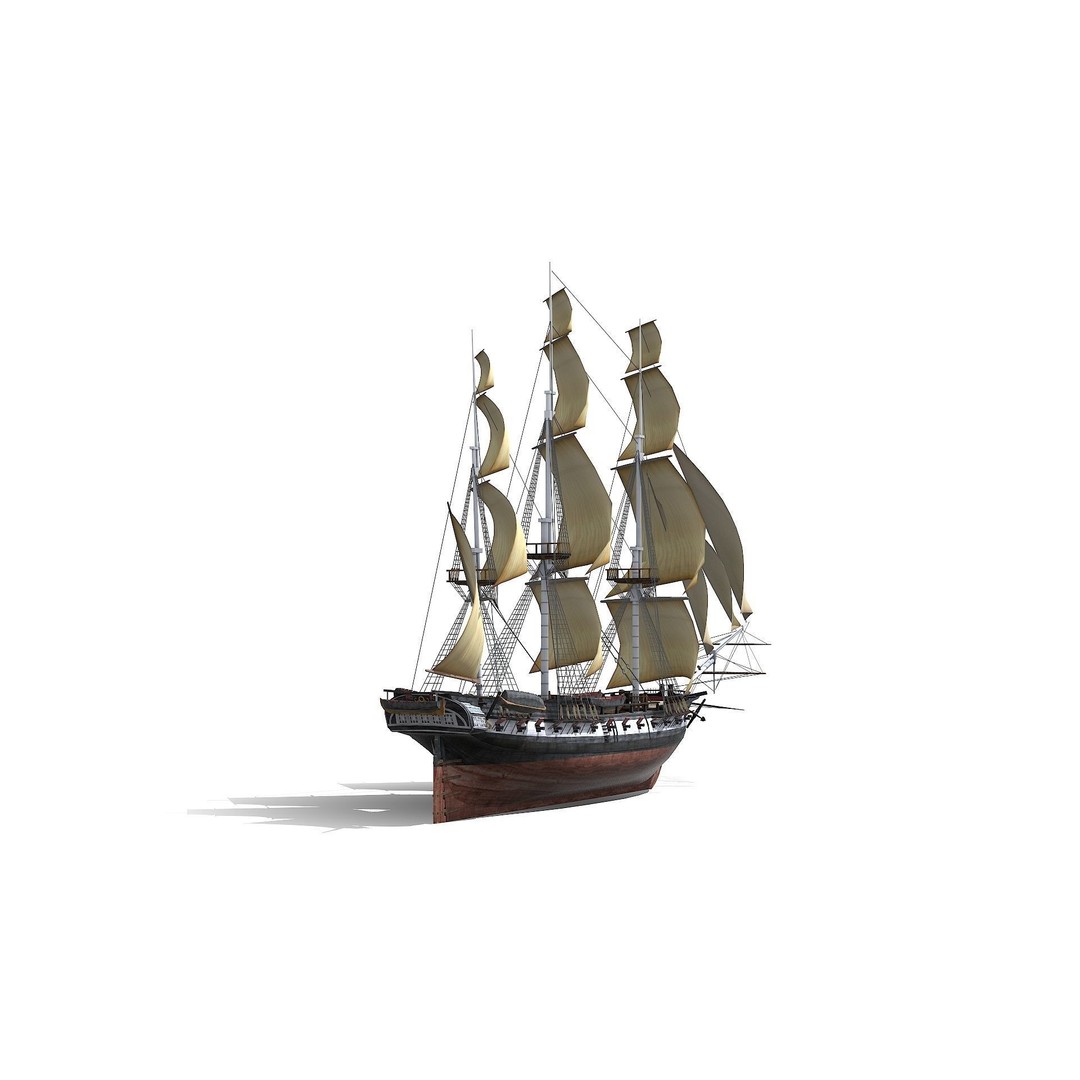USS Essex 3D Model – Low Poly Historic Frigate, FBX - View 5
