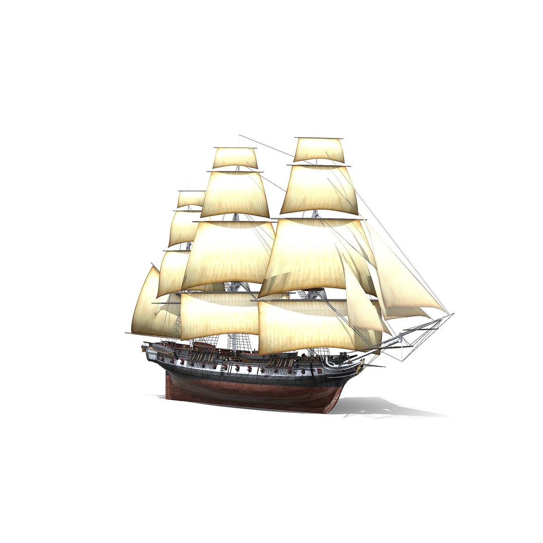 USS Essex 3D Model – Low Poly Historic Frigate, FBX - View 6