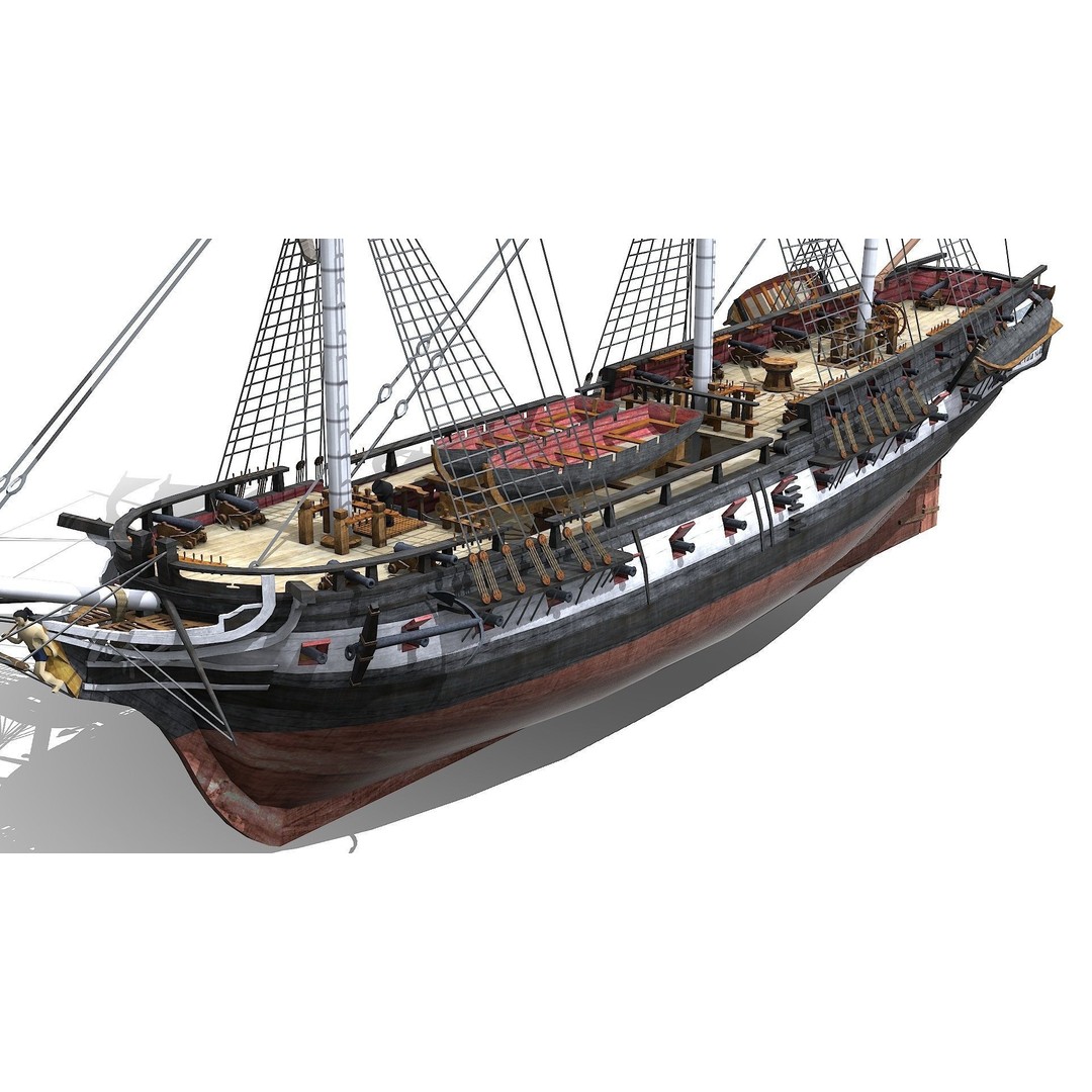 USS Essex 3D Model – Low Poly Historic Frigate, FBX - View 7