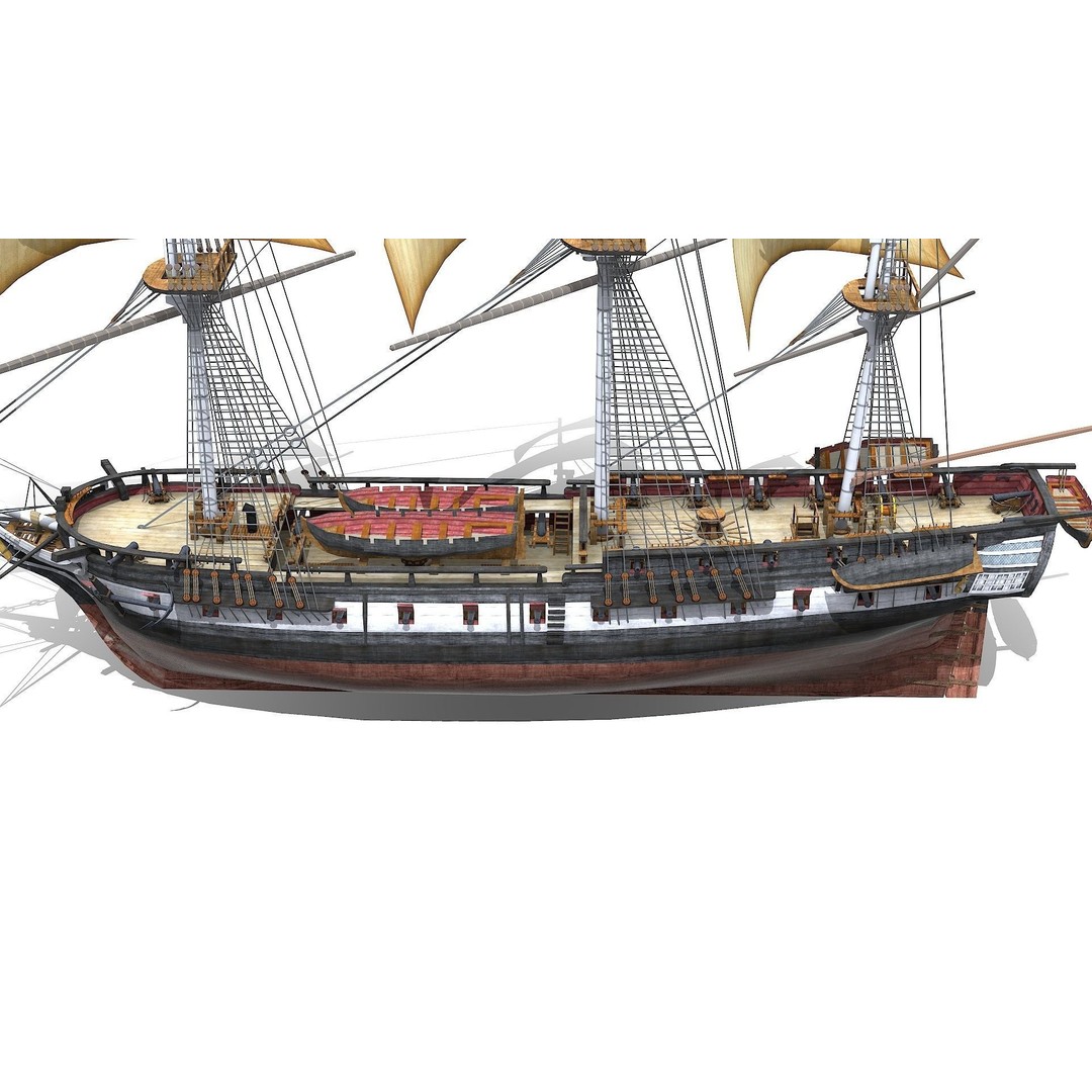 USS Essex 3D Model – Low Poly Historic Frigate, FBX - View 8