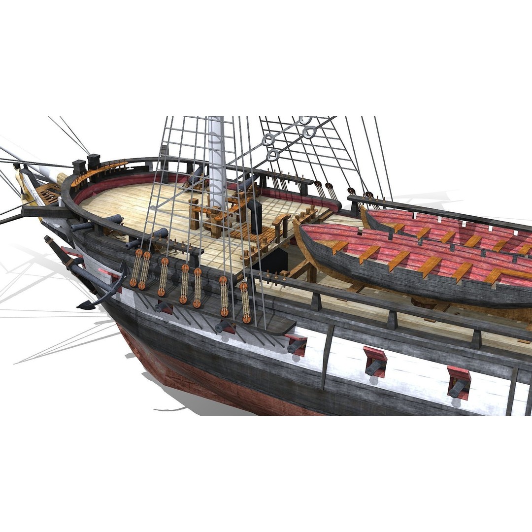 USS Essex 3D Model – Low Poly Historic Frigate, FBX - View 9