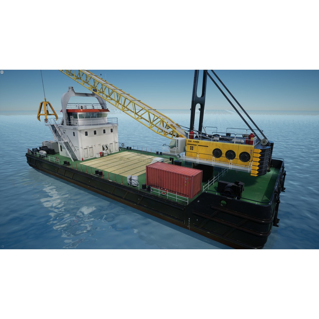 Crane Barge 3D Model – Low Poly Game Asset, FBX and OBJ Formats - View 10