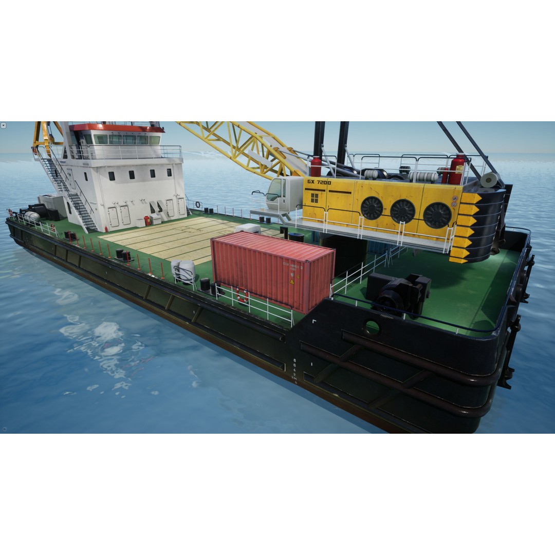 Crane Barge 3D Model – Low Poly Game Asset, FBX and OBJ Formats - View 12