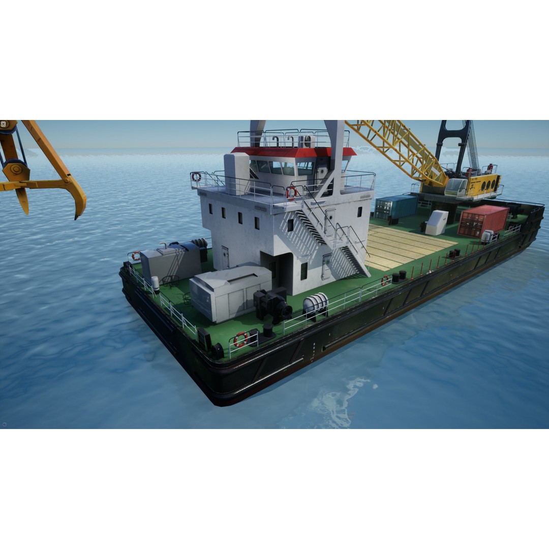 Crane Barge 3D Model – Low Poly Game Asset, FBX and OBJ Formats - View 14